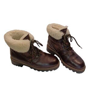 Blondo Brown Mouton Shearling Leather Lug Sole Outdoor Cozy Boots Women's 9D